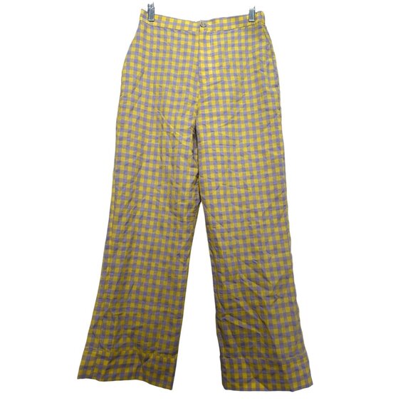 Anthropologie Find Me Now Gingham Wide Leg Pants Women Small Yellow Purpe Dainty - Picture 5 of 16